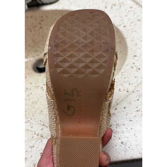AEROSOLES Madina Crisscross Sand Raffia Wedge Cork Heel Sz 7 Boho Resort Vacay - Picture 2 of 5